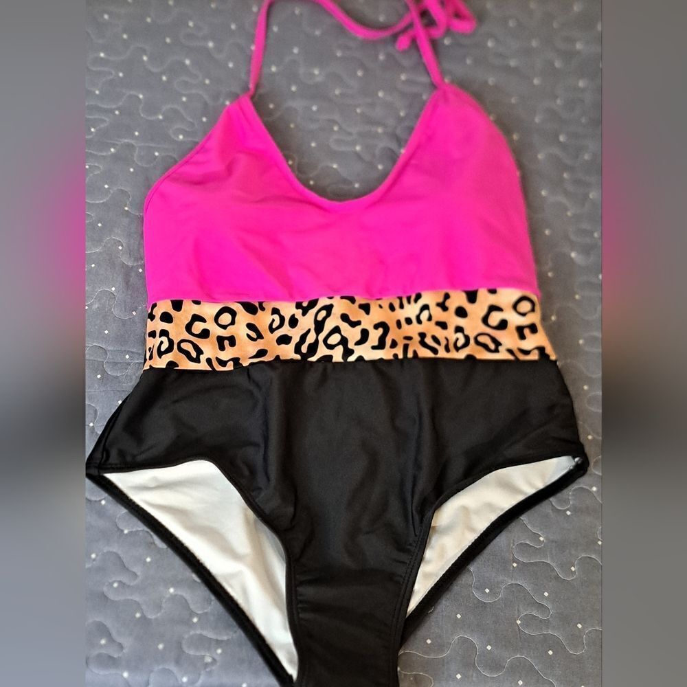 Leopard and pink one piece bathing swim suit size small
